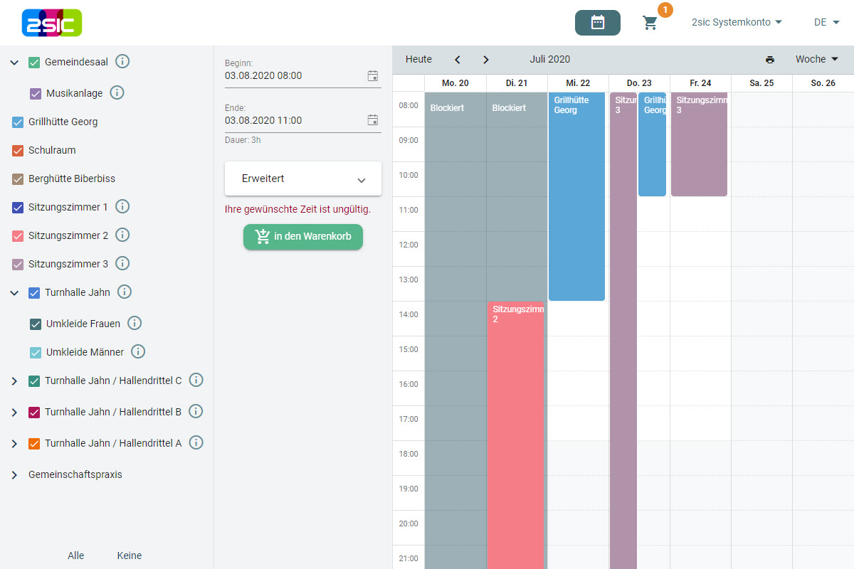 Mehrere Objekte im Warenkorb